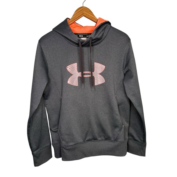Under Armour Womens Hoodie Medium Gray Coral Logo Kangaroo Pocket Active - Picture 1 of 12
